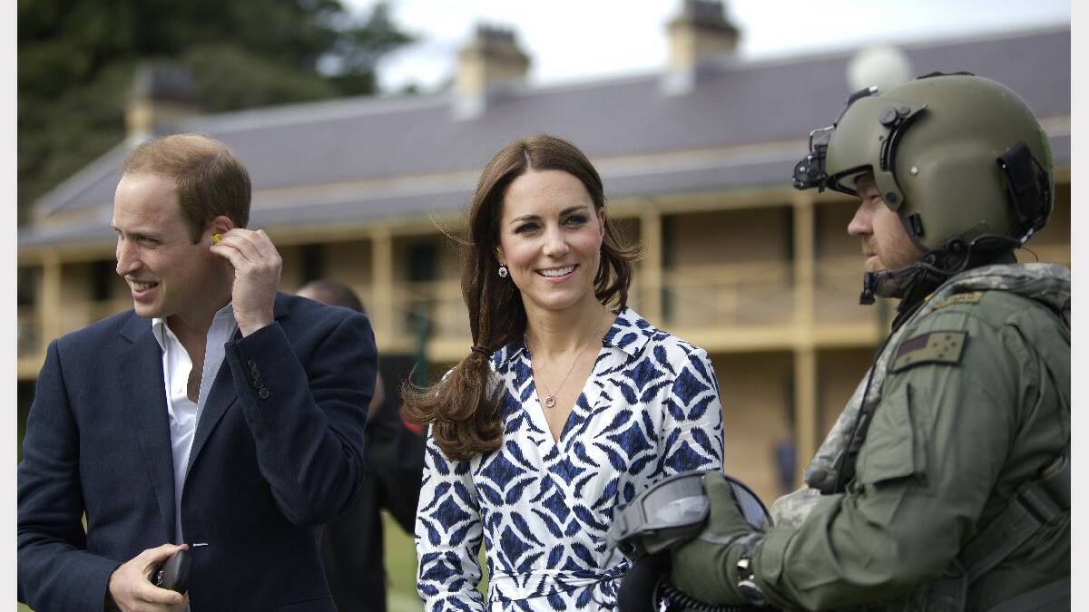 The Duke and Duchess of Cambridge before the departure from Victoria Barracks, Sydney, in a MRH90 helicopter to visit the 2013 bushfire affected residents in the town of Winmalee in the Blue Mountains.