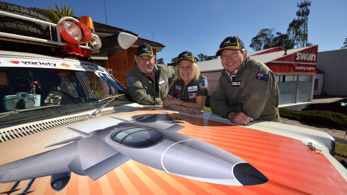 ROAD WARRIORS: Variety Club Bash entrants John Lawrence, Di Wilbraham and Bill Rigney make up the F111 team, which left for Brisbane on Wednesday morning. 