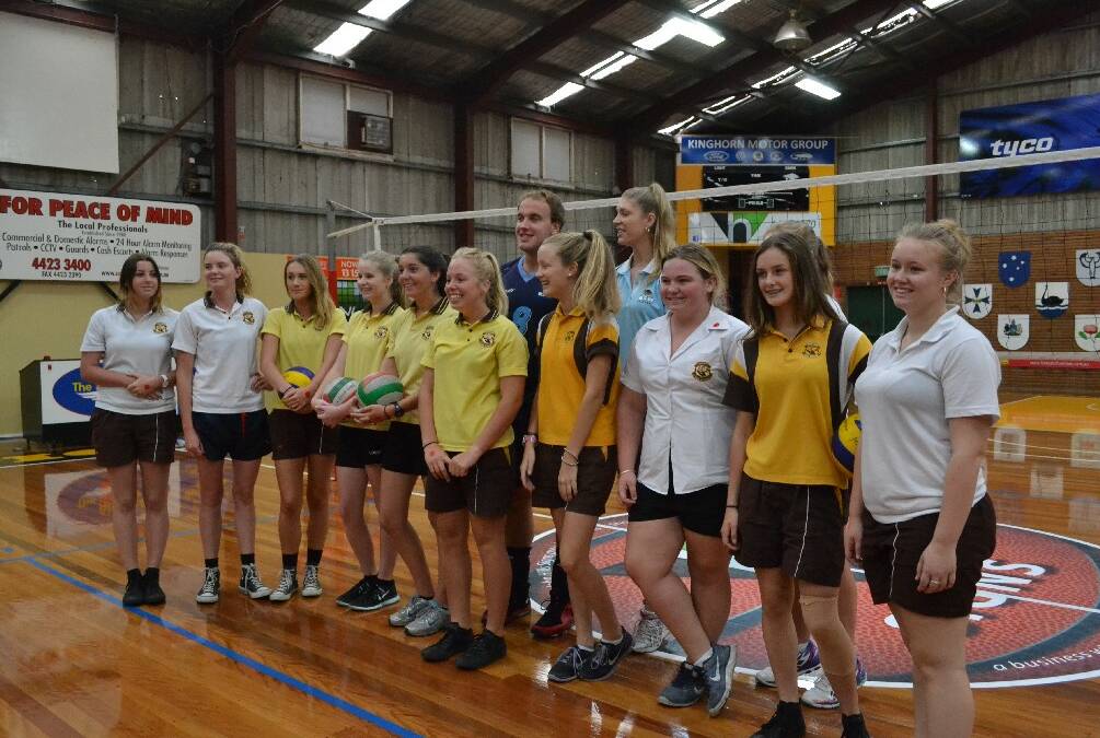 Shoalhaven High School girls ready to hit the volleyball court during the Girls Get Active Schools Day in Bomaderry.