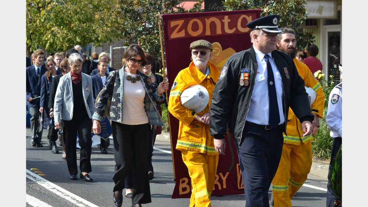Fire brigade personnel at the 2014 Berry Anzac Day march.