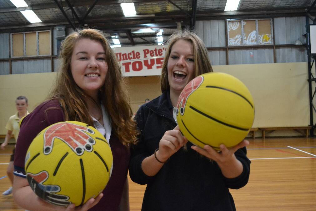 Shoalhaven Anglican School year 10 students Brianna Duffy and Jessy Kacsof have fun during the Girls Get Active Schools Day.