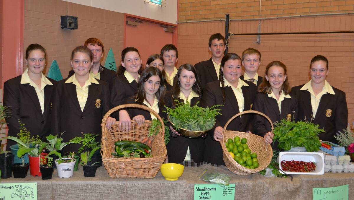 SUSTAINABILITY: Shoalhaven High School junior school representative council students from years 7-10 show off the hard work of growing their own produce at the annual partners’ morning tea on Friday.