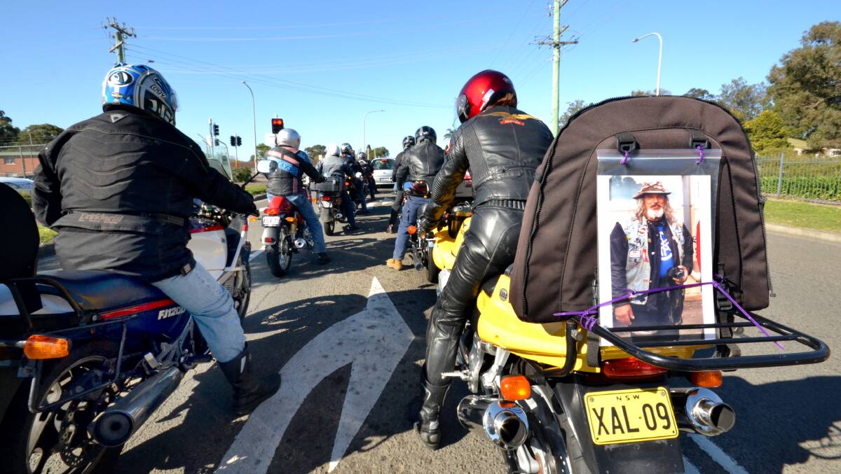MOVING: A motorcade of about 50 bikes followed the hearse from Nowra to the Shoalhaven Lawn Cemetery at Worrigee for the funeral of Joe Yatras on Thursday.