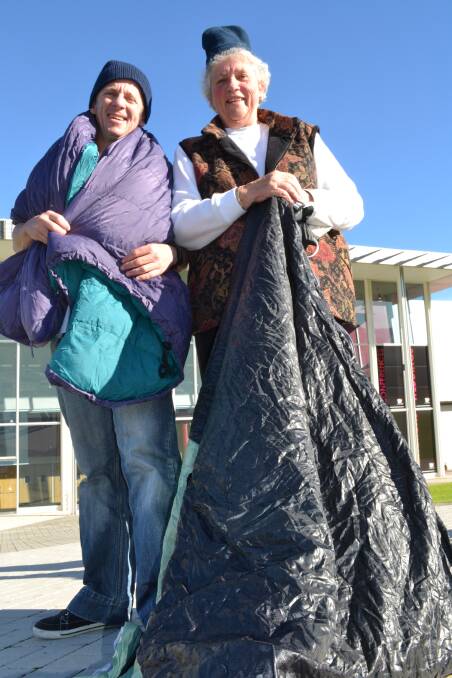 ROUGHING IT: Local businessman Mark Emerton and Shoalhaven Mayor Joanna Gash prepare for the inaugural Sleep Out Shoalhaven (SOS) on August 9.