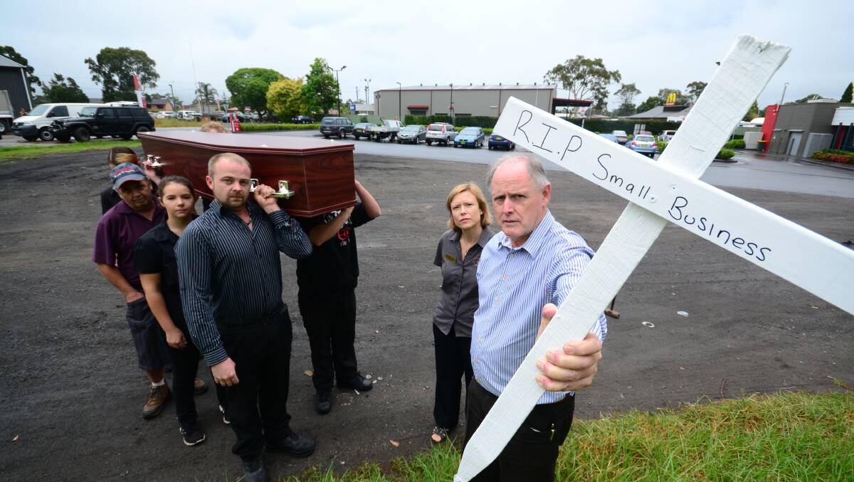 ONE CHANCE: Don’t Bomb Bomaderry spokesman Wes Hindmarsh and fellow campaigners believe if a Woolworths development is approved on the former John Bull centre site it will spell the death of small businesses in the town.