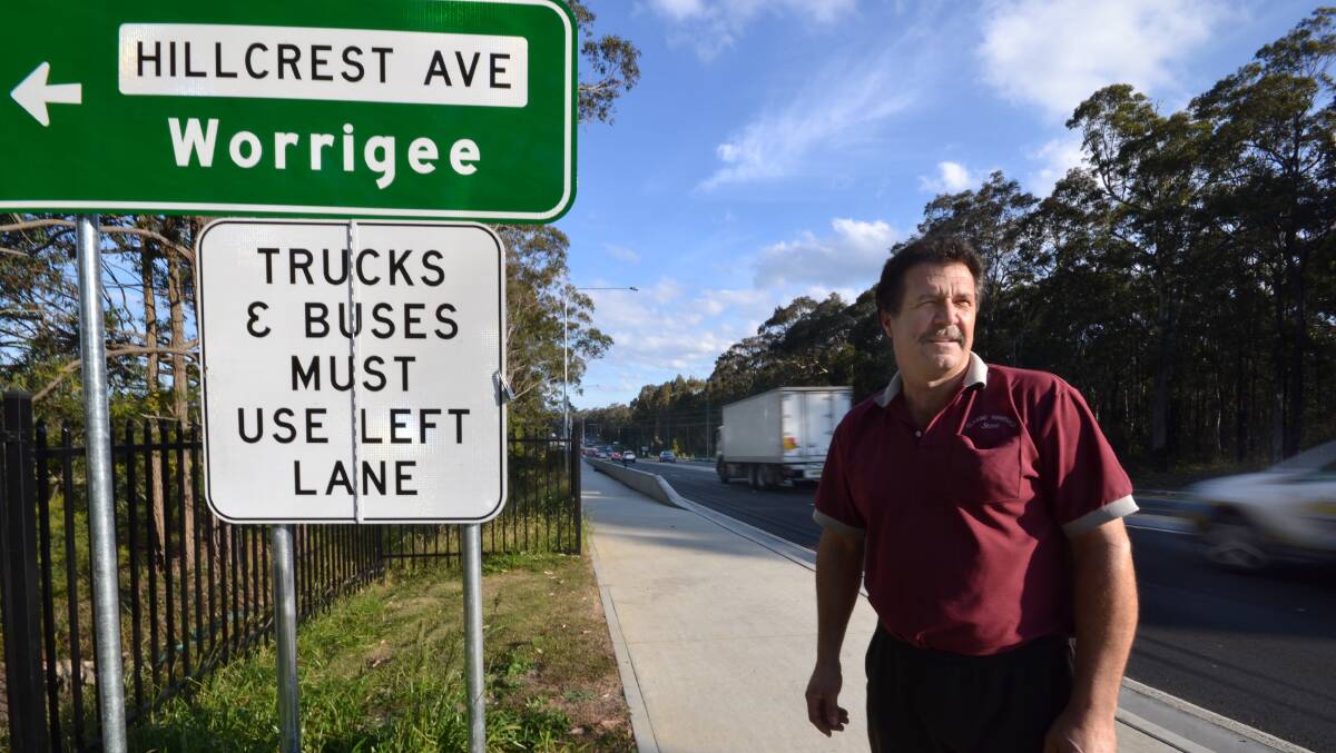 TIGHT: Nowra businessman and truck driver Steve Gauci highlights the need to give heavy vehicle drivers more time to change lanes on approach to the new inspection bay at South Nowra.