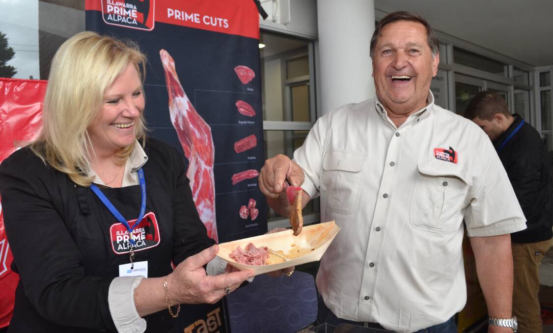 SHOWCASE: Sharon Dawson and Ian Frith from Illawarra Prime Alpaca serves up delicious delights at TAFE Nowra’s first industry showcase.
