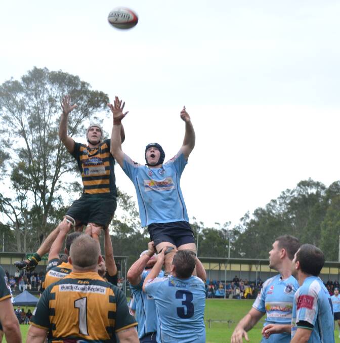 UP HIGH: Shoalhaven and Vikings fight for possession in a line out on Saturday at Rugby Park.