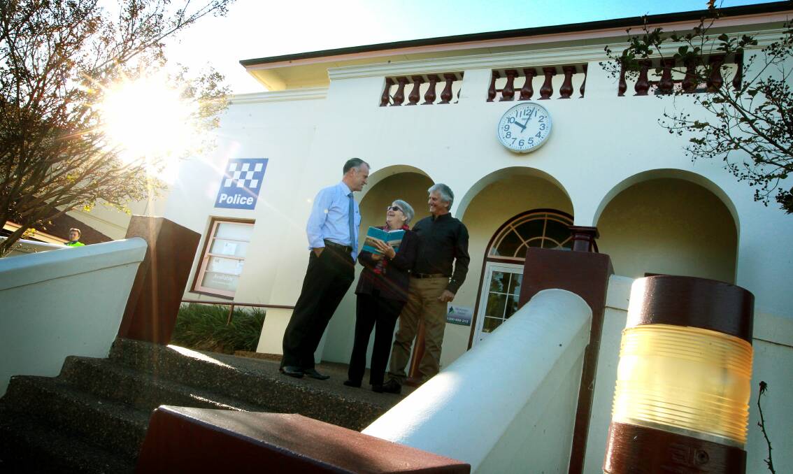 REVAMP: Kiama Council’s director of engineering and works Bryan Whittaker with Gerringong and District Historical Society publicity officer Margaret Sharpe and South Precinct chairman Darrell Clingan out the front of the Gerringong Town Hall.
	 Photo: SYLVIA LIBER 