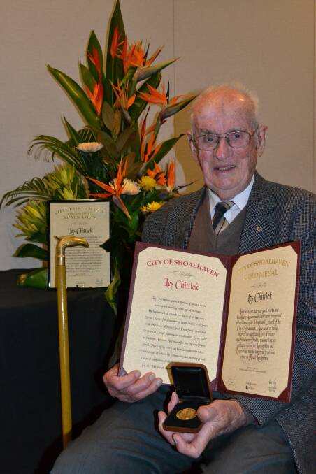 GOLD STATUS: 90-year-old Les Chittick from North Nowra is humbledto be the gold medal winner at the 2014 Shoalhaven Medals presentation at the Shoalhaven Entertainment Centre on Friday night.