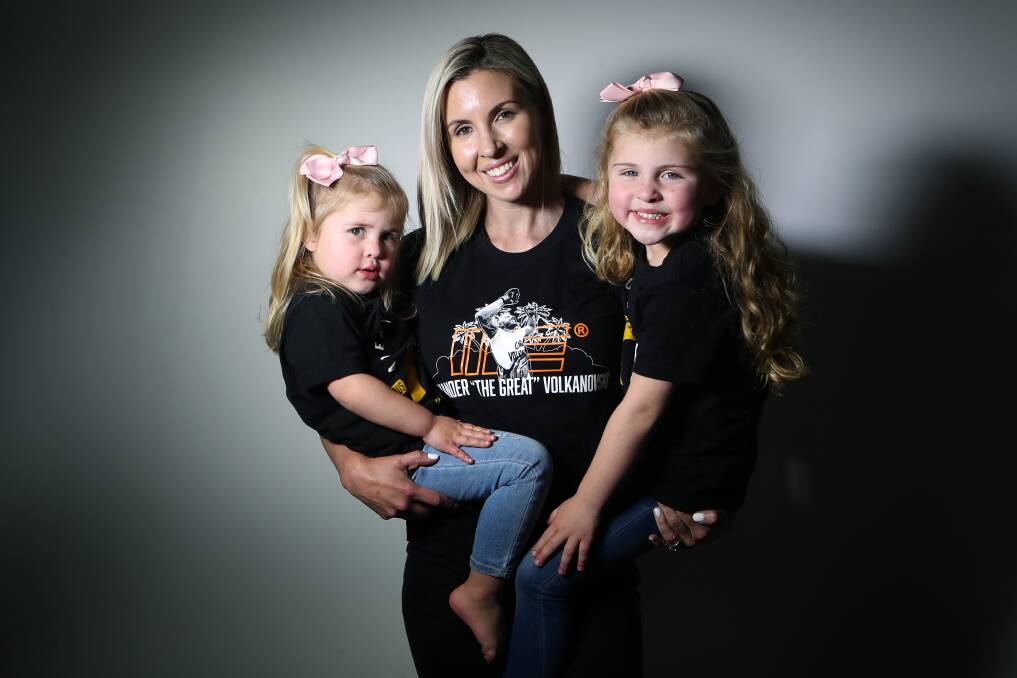 Emma Volkanovski with her daughters Airlie, 3, and Ariana, 5. Photo: Sylvia Liber.