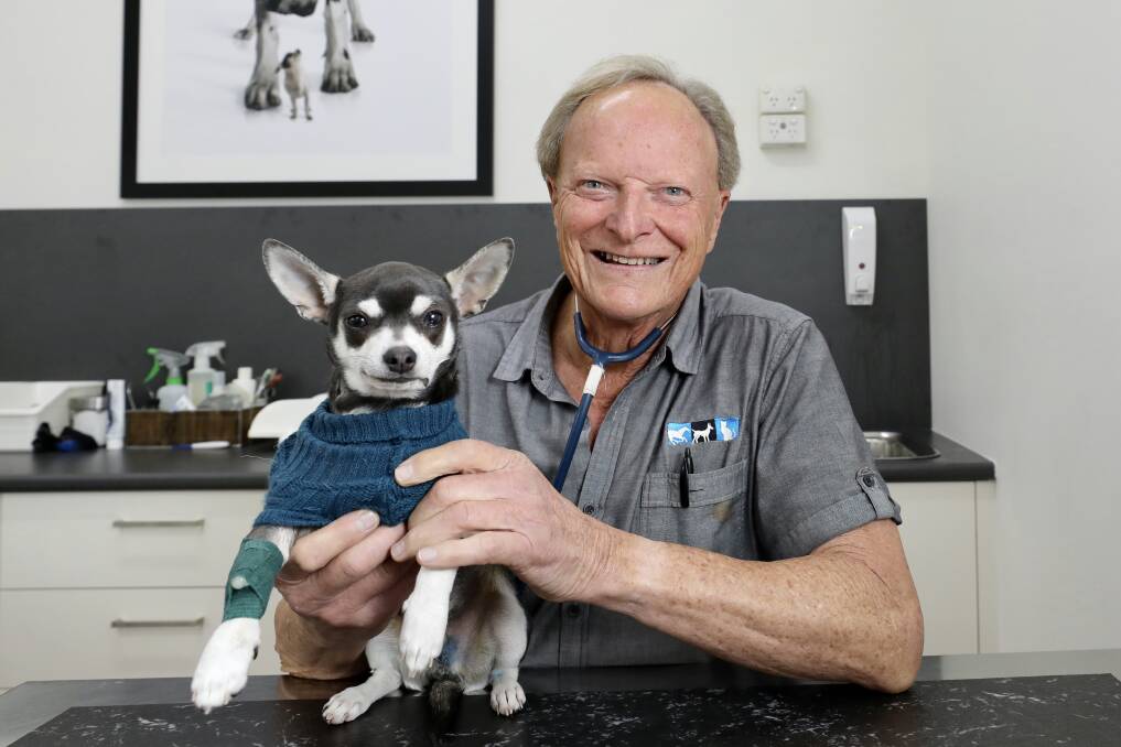 Talking to and for the animals: Popular Illawarra vet Dr Warwick Prowse retires on Thursday after almost five decades service to the industry, animal welfare and the community. Picture: Adam McLean.
