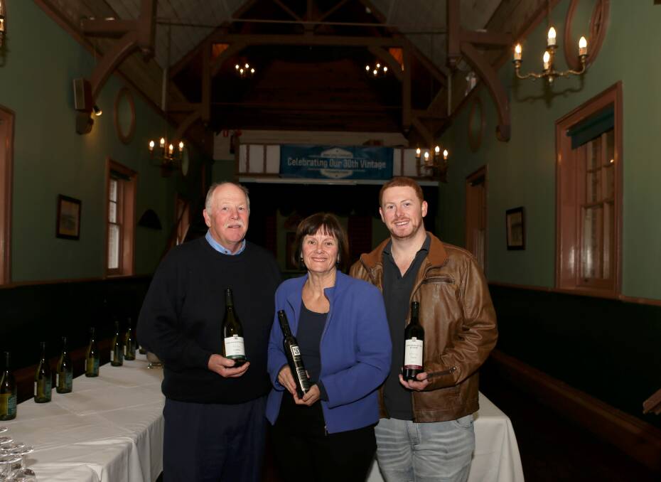 History you can taste: Greg, Eileen and Ben Bishop in the 197 year old Great Hall at Coolangatta Estate which is celebrating 30 years of wine this weekend with a vertical tasting. Greg Bishop is holding a 2006 semillon which is the most awarded and best wine ever made. Eileen Bishop has the 21 year old 1998 fortified verdelho which is the oldest wine available for tasting. And Ben Bishop is holding the 2014 tannat which is regarded as the best red wine to date.
