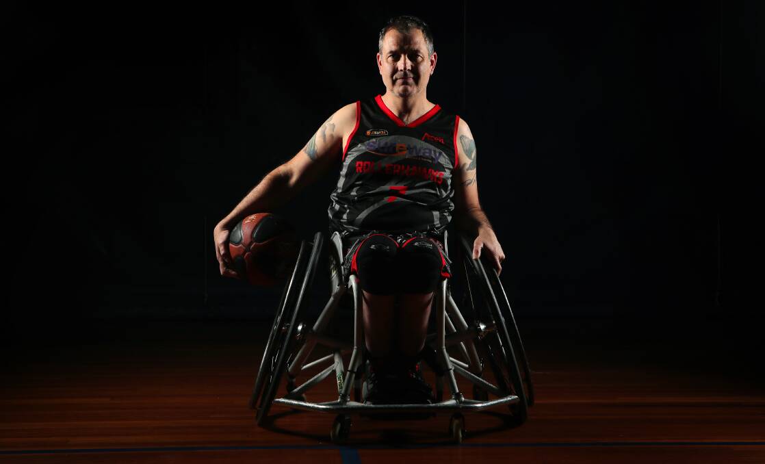 A football-obsessed Englishman, Tim Rushby-Smith will take the court this weekend in the national wheelchair league for Wollongong. Photo: Sylvia Liber. 