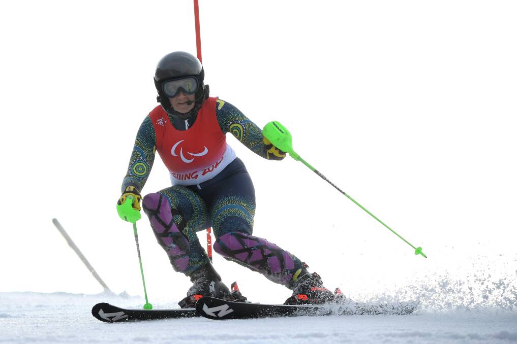 Star: Melissa Perrine during her women's slalom vision impaired event. Photo: Paralympics Australia. 