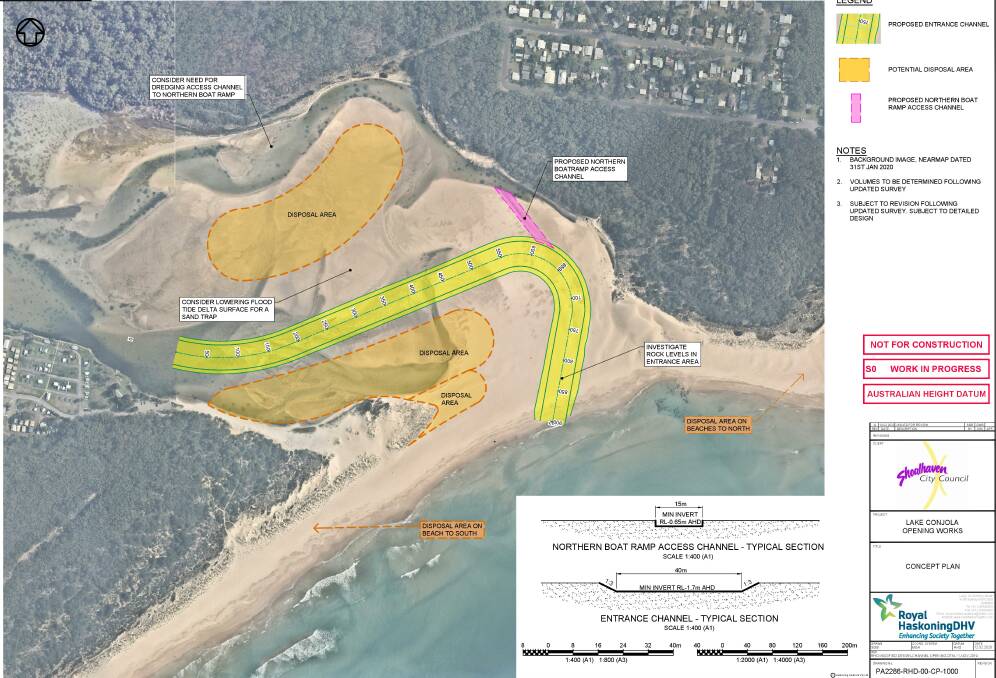Plans submitted by Shoalhaven City Council show where the proposed long-term channel will be located. 