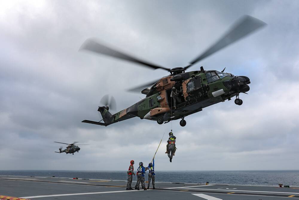 Defence is remaining tight-lipped about the future of the MRH-90 helicopters in the navy. Photo: Defence.