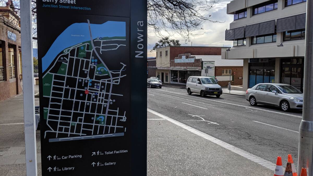 One of the new tourist information signs that has been erected in the Nowra CBD.