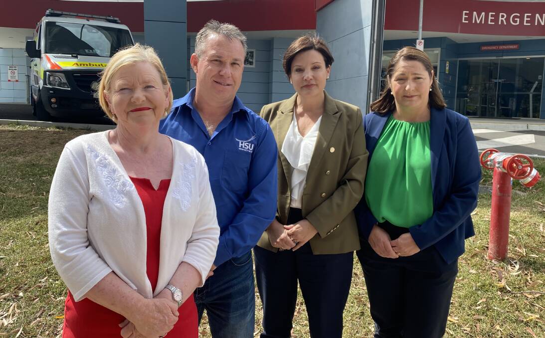 Former South Coast Labor Candidate Annette Alldrick, Health Services Union organisers Mark Jay, NSW Opposition Leader Jodi McKay and Gilmore MP Fiona Phillips. 