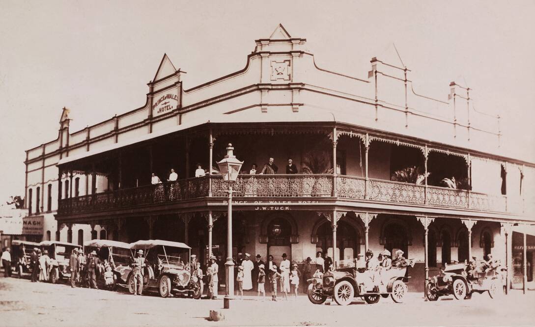Bustling town: A crowd at the Prince of Wales Hotel in Nowra in the late 1800s.