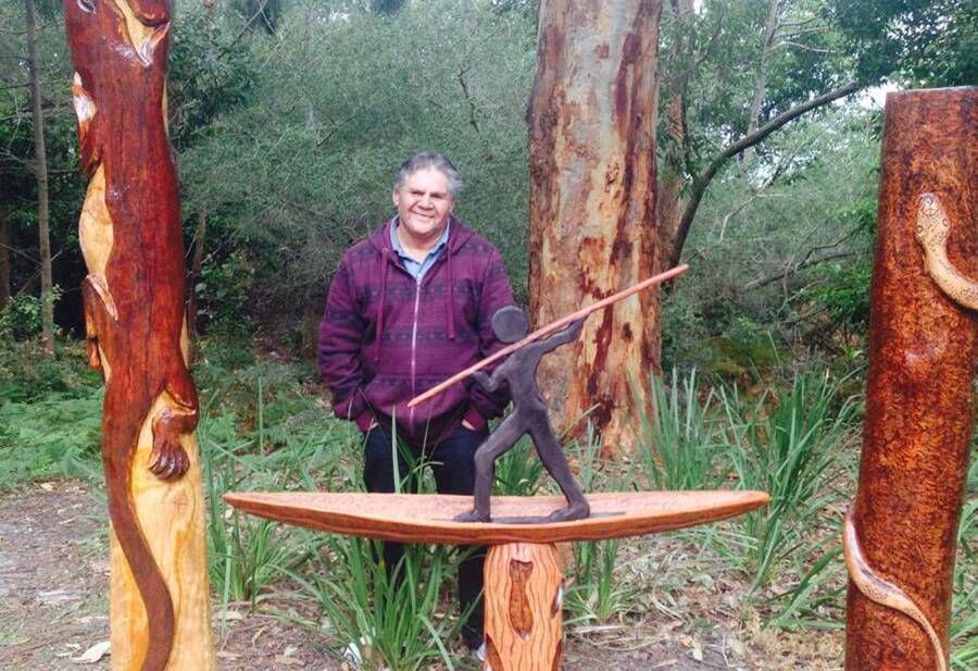Grant recipient Noel Wellington with one of his timber sculptures. Photo: supplied.