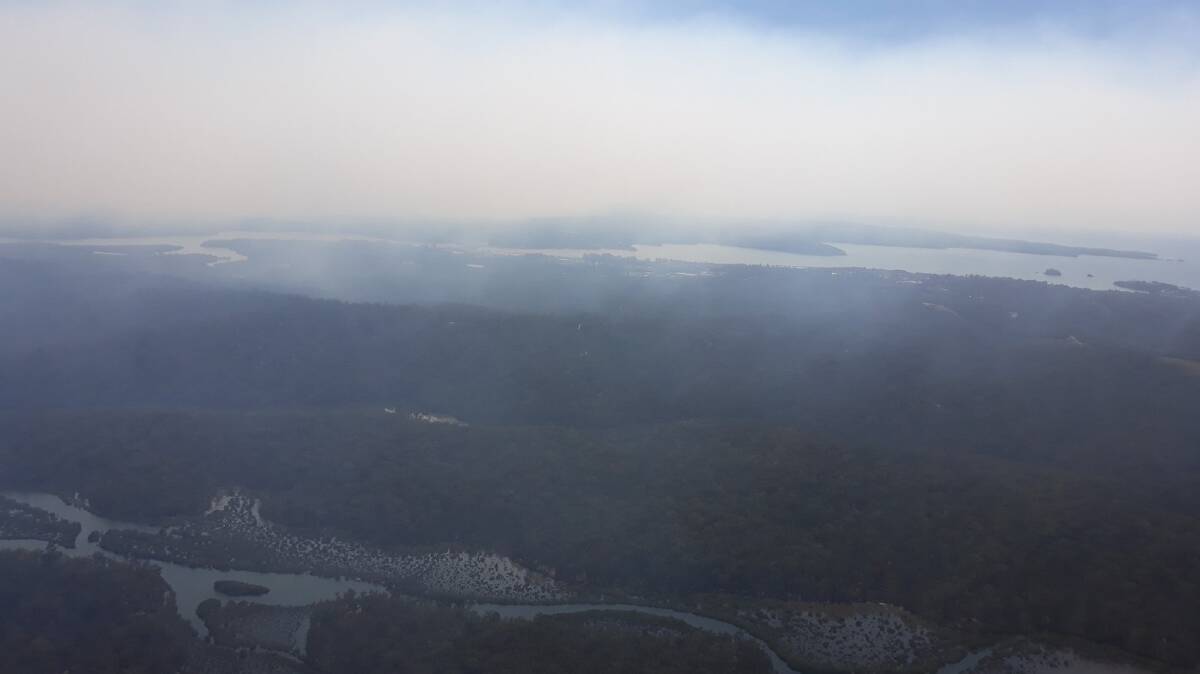 Smoke from the Currowan fire drifts towards Batemans Bay and surrounds. Picture: RFS Shoalhaven.
