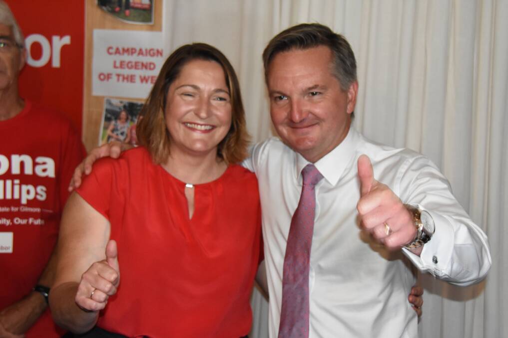 Year one: Gilmore MP Fiona Phillips with then Shadow Treasurer Chris Bowen at the opening of her campaign office. 