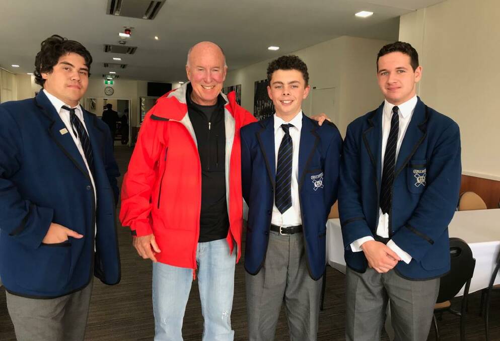 Retired teacher John Dyball with three boys from Knox Grammar who participated in the Indigenous boarding school scholarship program 