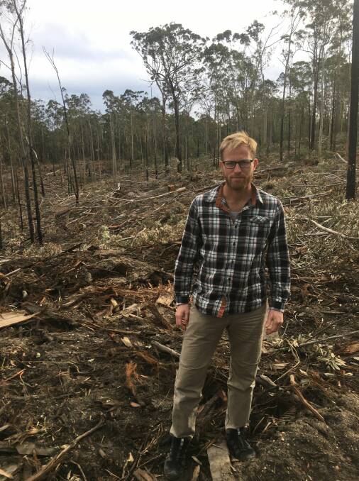 Independent MLC Justin Field standing in a logging site near Mogo. Source: facebook. 