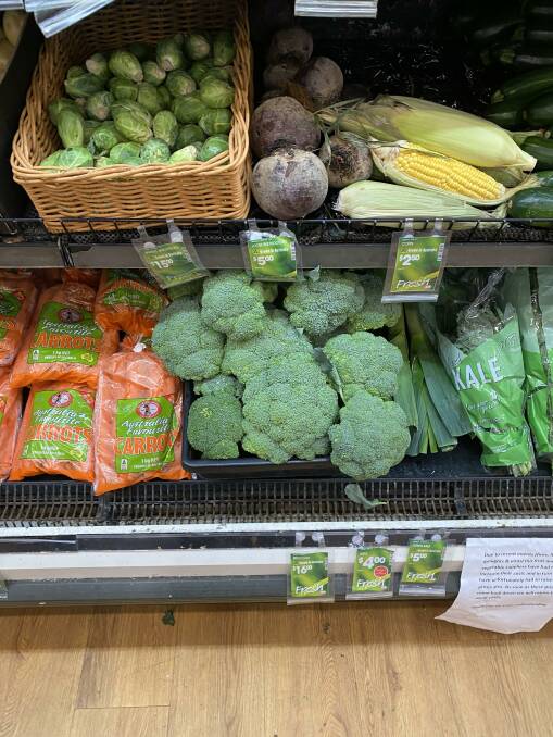 Pricey: Vegetables at an IGA on the South Coast. Broccoli is $16 per kg, one piece of corn is $2.50 