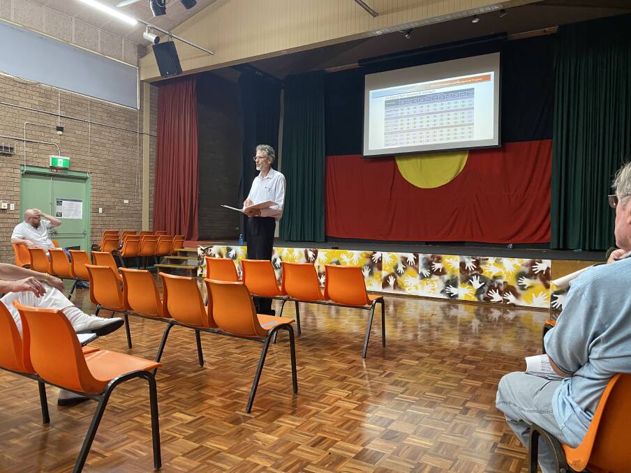 Department of Defence deputy secretary of estate and infrastructure Steven Grzeskowiak addressing some community members at the Jervis Bay Primary school hall.