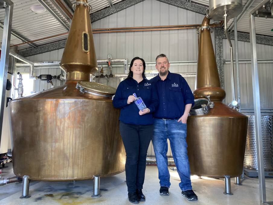 High spirits: Alarna Doherty and Ben Stephenson founders of Tara Distillery in front of their Whiskey and Gin stills.