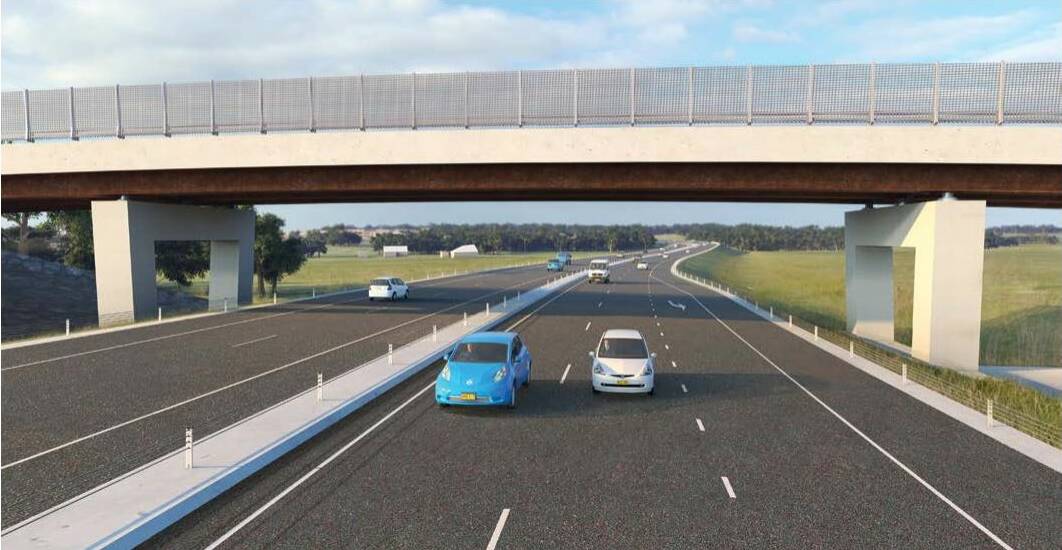 An artist’s impression of the Meroo and Pestells lanes overpass (looking south towards Bomaderry) - to be built as part of the Berry to Bomaderry Princes Highway upgrade. Picture: RMS