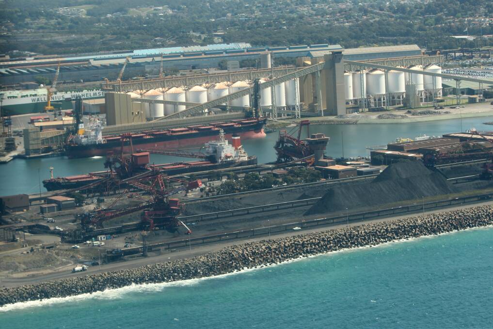 DESTINATION: The grain terminal area of the port of Port Kembla, as seen from the air. A shipment of Canadian grain is due to arrive at berth 103 on Friday morning.