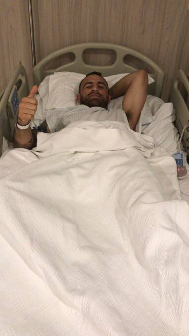 Alex Volkanovski in hospital in Chile. Photo: Supplied.