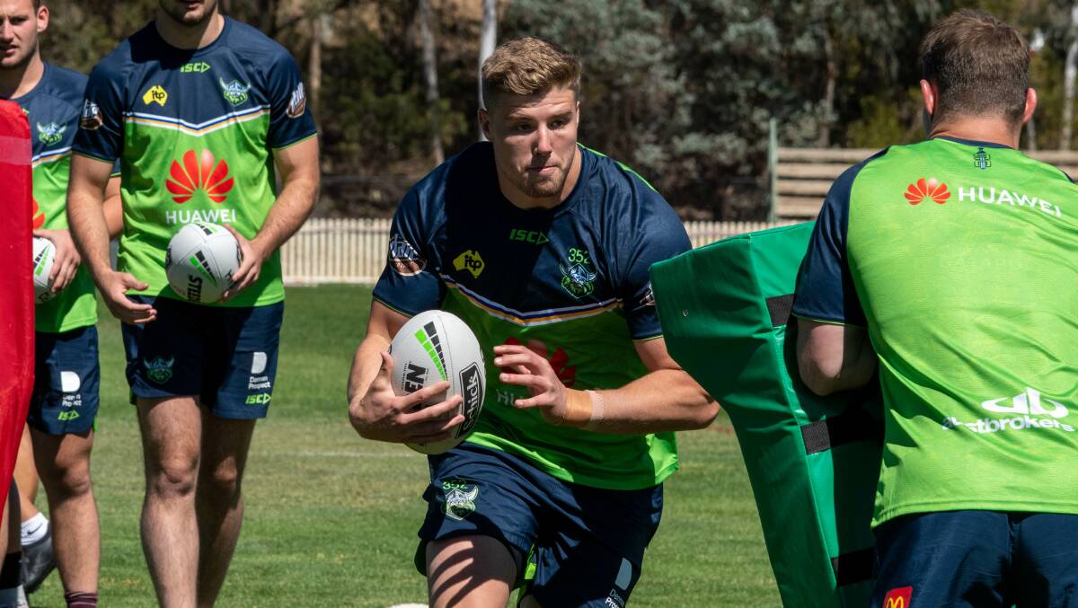 Jack Murchie trains with Canberra during the pre-season. Photo: RAIDERS MEDIA