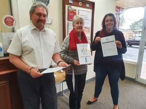 TIME TO PLAN: Keith Robinson Sanctuary Point Bendigo Community Bank Branch Manager, Chairperson of the Sanctuary Point Bendigo Community Bank Veronica Husted and committee member Mary-Jean Lewis urge people to take part in the strategic plan.