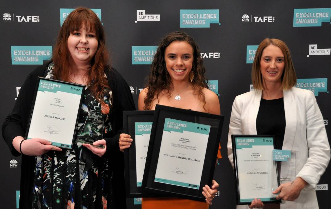 Angela Muller, Winyinnar Mendez Williams and Hannah Stubbles with their awards.
