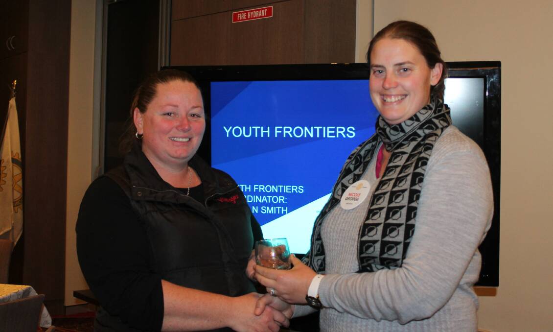 Milissa Christian,Team Leader for Youth Projects is thanked by Rotarian Nicole George (right) for explaining the new Youth Frontiers program for the Shoalhaven.