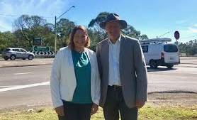 Fiona Phillips and Labor Leader Anthony Albanese at the Jervis Bay Road-Princes Highway intersection. File photo.