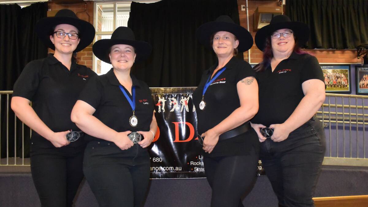 IN THE BLACK: Anna-Lee Hodalj, Elise O'Connor, Leanne Perry and Cathy Lucas are members of the JD Dance B.A. Performance Team. Absent Stephanie Perry