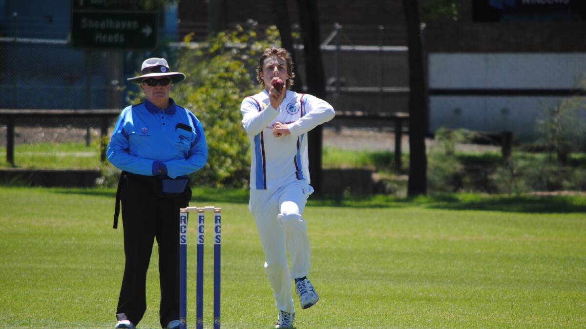 Hayden Batson comes into bowl for North Nowra Cambewarra during a second grade match.