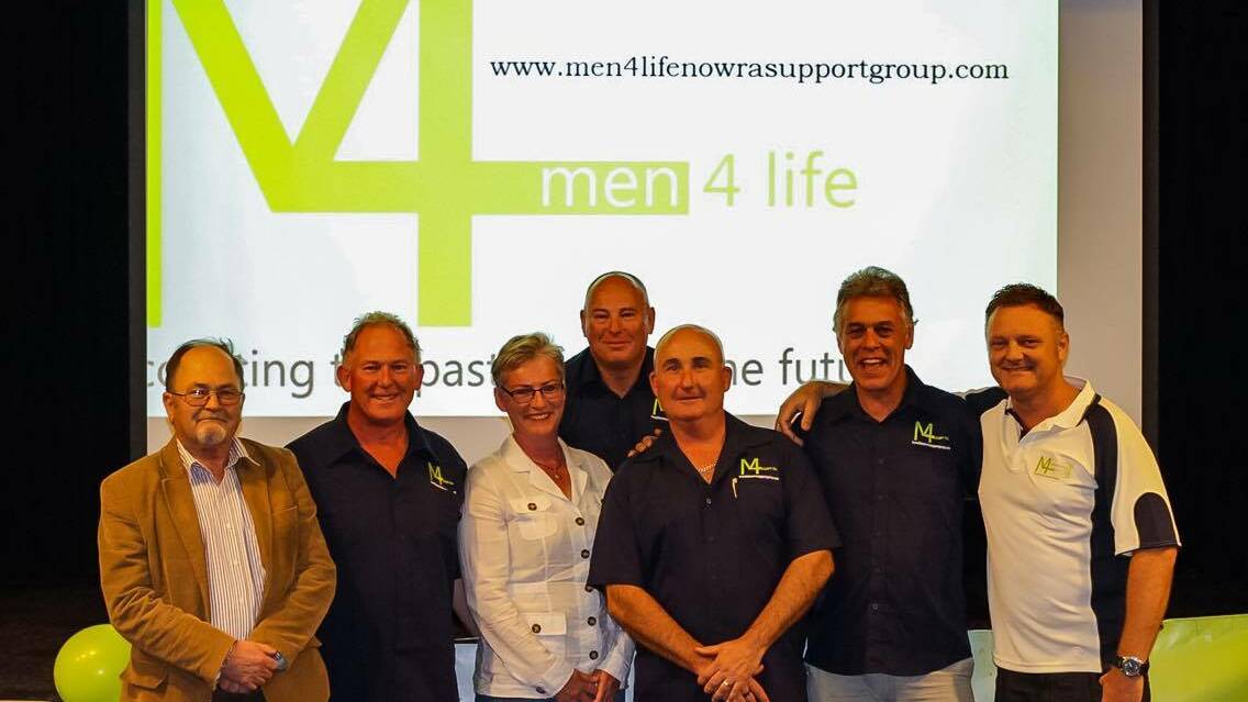 Andrew Humphries, David Dyball, Mayor of Shoalhaven City Councillor Amanda Findley, David Simister (M4L Fonder), Paul Stone, Rob Cooke and Jason Co at the mental health dinner.