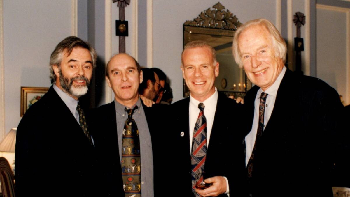 With Rupert Perry (EMI) Neil Aspinall (Apple) and George Martin 1996