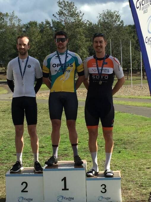 Nick Johns on the top step of the podium at the NSW Country Road Championships on Saturday.