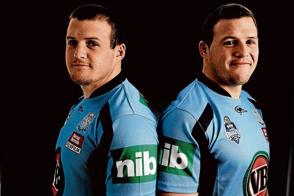 BROTHERS IN ARMS: Identical twins Josh and Brett Morris prepare for their first State of Origin game together. 	Photo: STEVE CHRISTO
