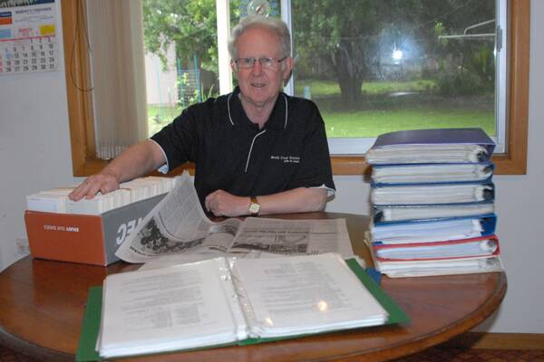 LEGEND: South Coast Register cricket writer Alan Clark with some of the mountains of records he has accumulated over the past 37 years of following Shoalhaven cricket. Right – And yes there was a period when he actually spent some time in the middle, here playing for St Andrew’s at Warragul.