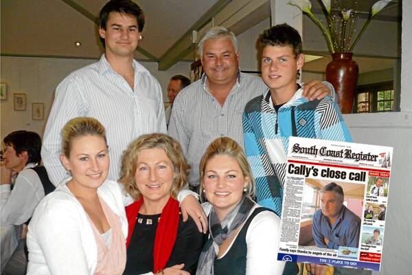 FAMILY MAN: The late Alan Calcraft pictured with his wife Mary-Anne and their children Joe, Ned, Jess and Lucy. Mr Calcraft’s funeral will be held on Monday at 10.30am in the Presbyterian Church. INSET: In 2003, the Register chronicled Cally’s close call after a heart attack.