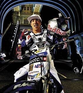 Daredevil Robbie Maddison celebrating another history making performance.