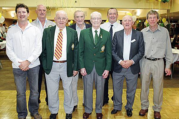 HONOURED: Ex-Servicemen Cricket Club life members  who attended the 50th anniversary (from left) Gary Bridge, Peter Harvey, Bill Kerr, Jake Bentley, Ted Regan, David Sloane, Dig Aldous and Ian Bice. Photo: AMY FINDLAY
